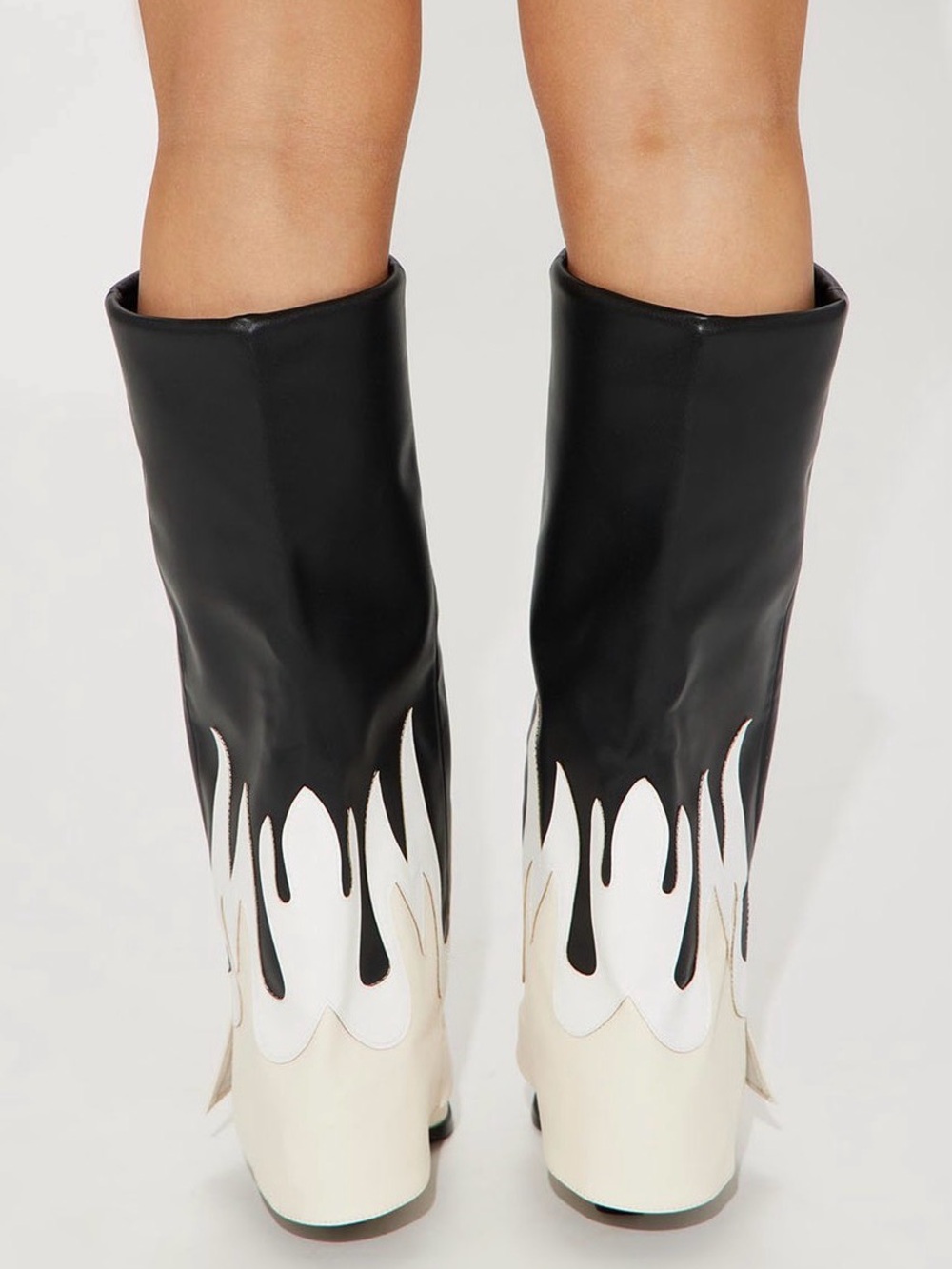 Black Ribbed Drawstring Mini Dress with Flame Two-Tone Boots - Picture 3 of 3